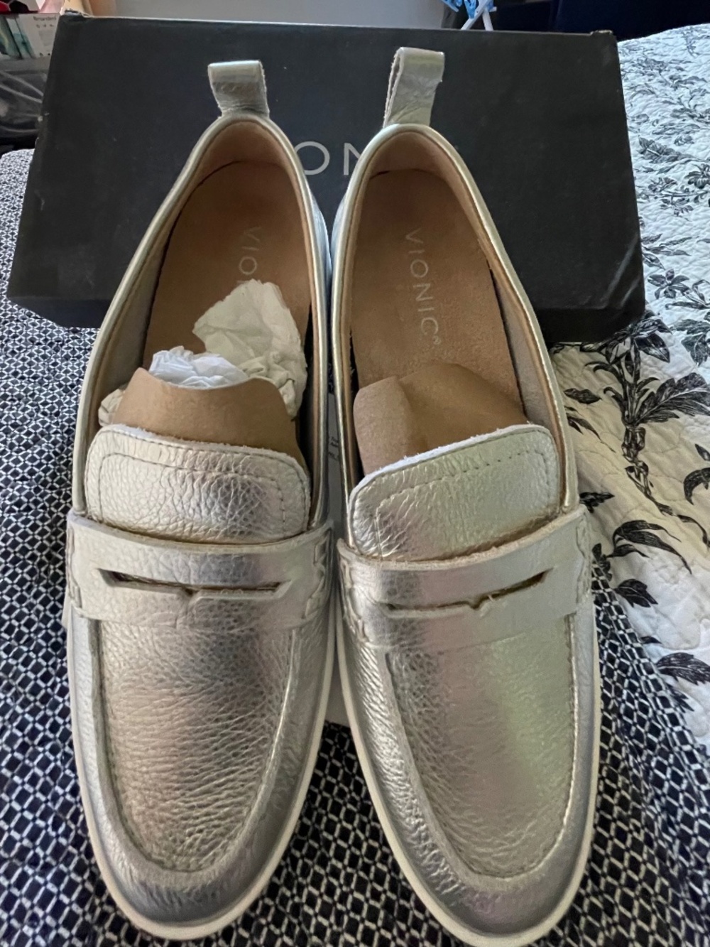 Vionic Metallic Silver Penny Loafers